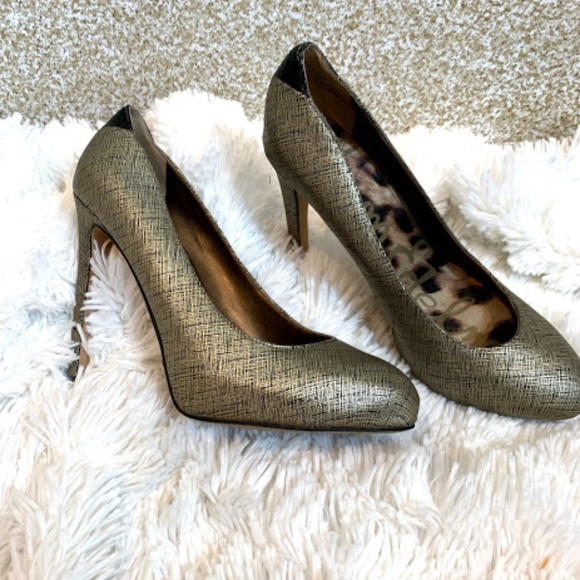 Sam Edelman Shoes - Sam Edelman: Gold And Black Round Toe Career Heel